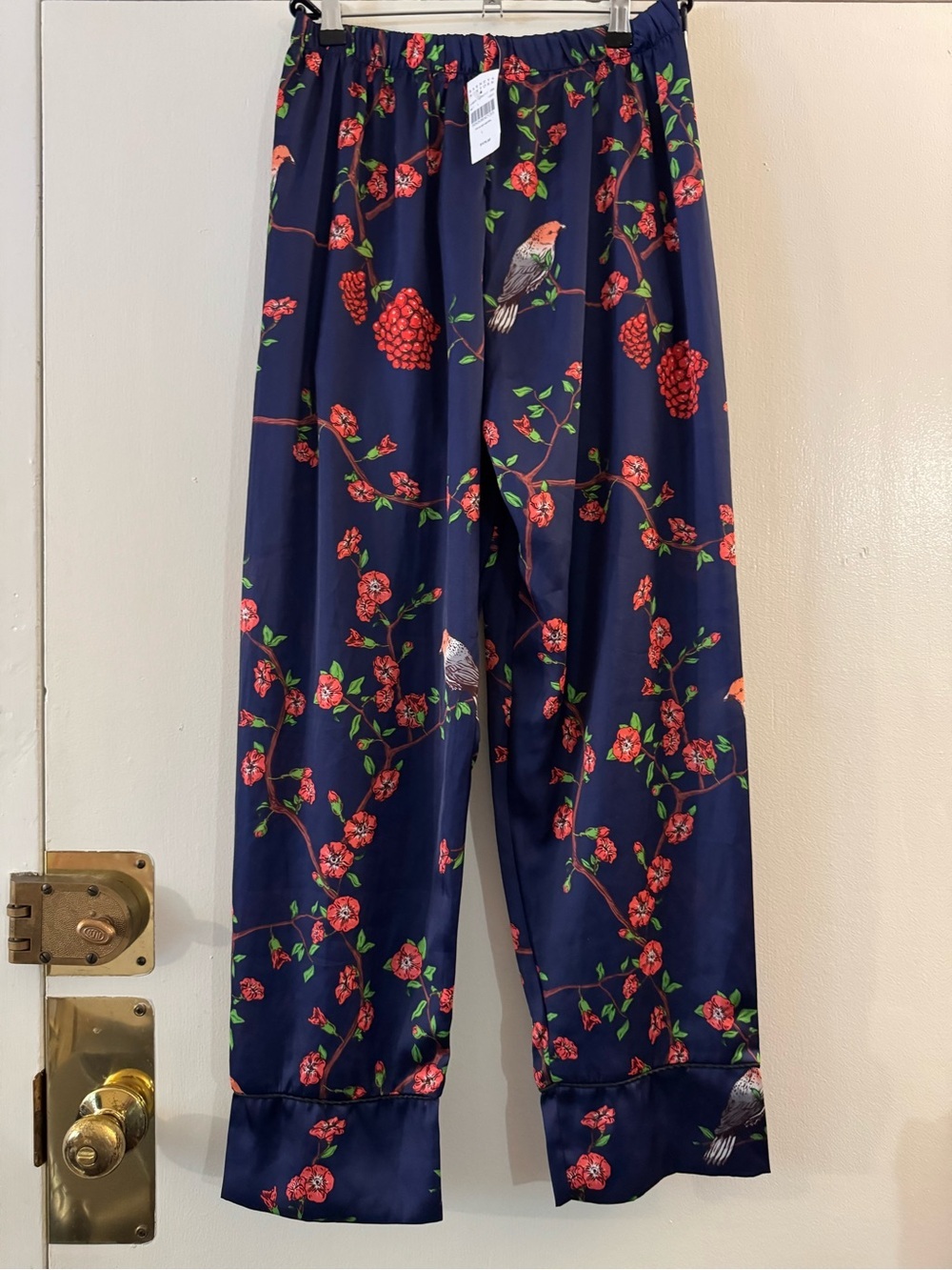 NWT $175 Lobo Rosa X Barney’s NEW Satin Printed Pants Purple Floral Birds Large